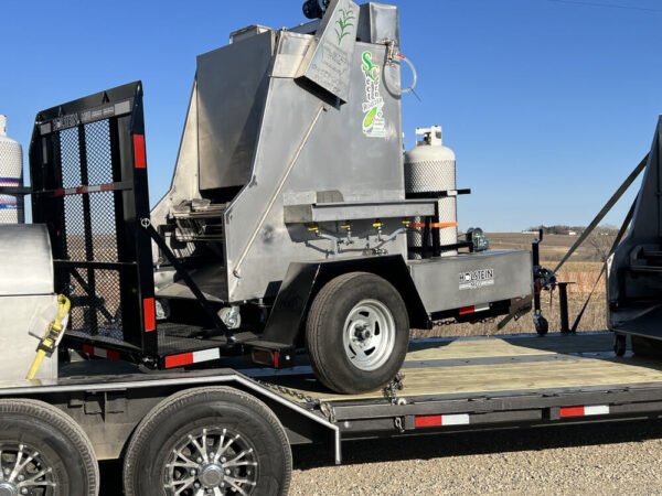 Model 150 corn roaster mounted on a trailer with winch